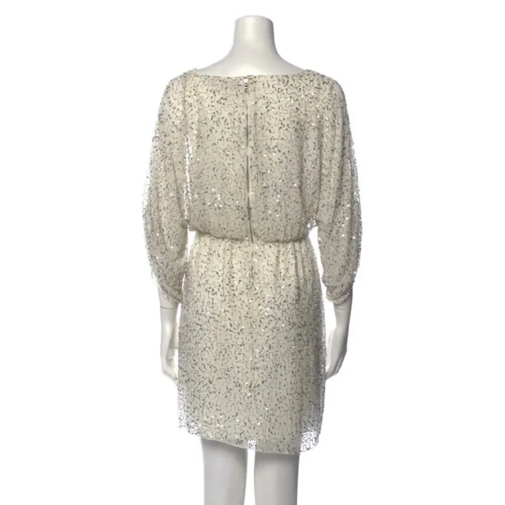 Alice + Olivia Sequin Cocktail Dress White, Silver, Gold, Medium 3/4 Sleeves L - Picture 3 of 8
